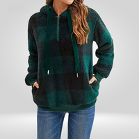 Damen Kapuzenpullover Mit Halbem Reißverschluss Und Karomuster | Strick – Dunkel Grau
