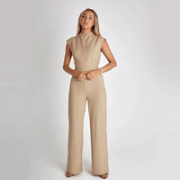 Luna | Sleeveless Jumpsuit with Wide Leg for Women – Beige