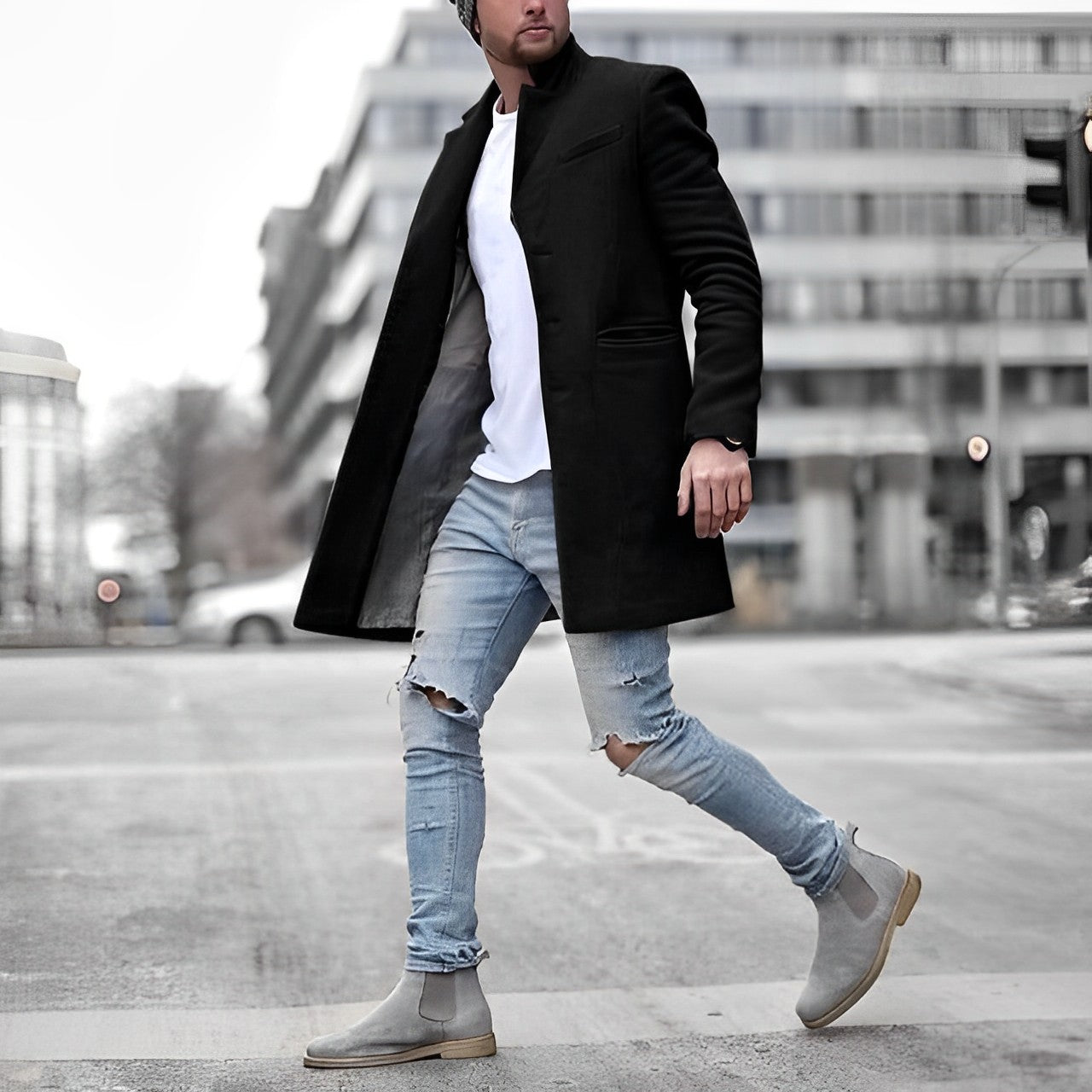 Lehmann Modehaus | Moderner Herren-Mantel in Wolloptik mit Stehkragen