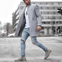 Lehmann Modehaus | Moderner Herren-Mantel in Wolloptik mit Stehkragen – Grau