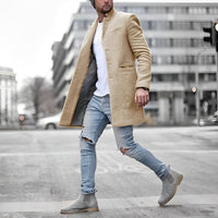 Lehmann Modehaus | Moderner Herren-Mantel in Wolloptik mit Stehkragen – Beige