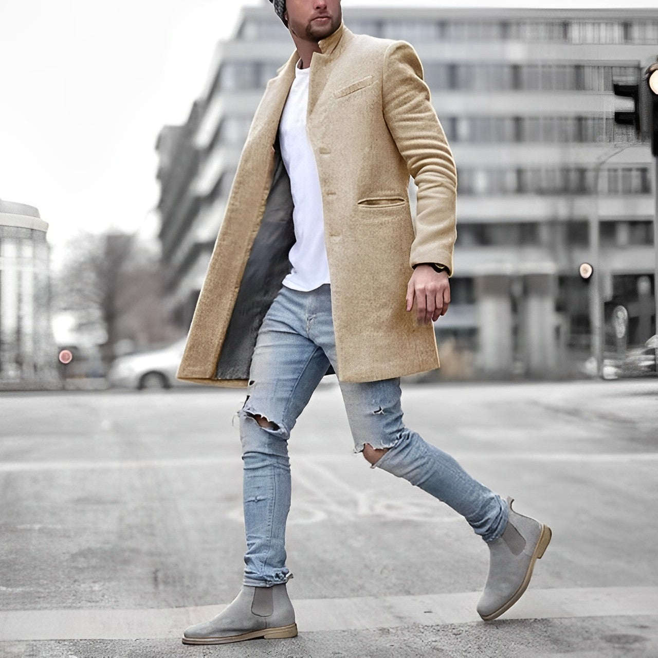 Lehmann Modehaus | Moderner Herren-Mantel in Wolloptik mit Stehkragen