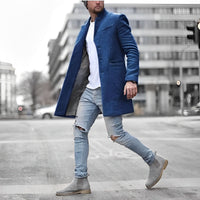 Lehmann Modehaus | Moderner Herren-Mantel in Wolloptik mit Stehkragen – Blau