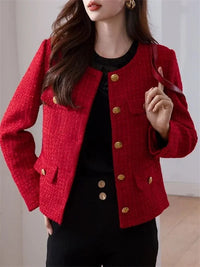 Bouclé-Blazer für Damen – Trendige Cropped Sommerjacke – Rot