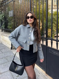 Bouclé Jacke für Damen – Trendige Cropped Sommerjacken – Grau