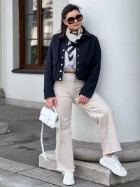Bouclé Jacke für Damen – Trendige Cropped Sommerjacken – Marine