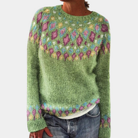 Norweger Grobstrickpullover Damen | Rollkragen Mit Muster – Grün