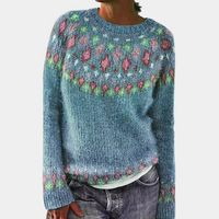 Norweger Grobstrickpullover Damen | Rollkragen Mit Muster – Blau