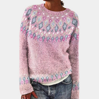 Strickpullover Damen Gemustert Rundhals | Warm & Bunt – Rosa