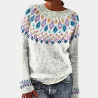 Strickpullover Damen Gemustert Rundhals | Warm & Bunt – Weiß