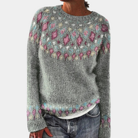 Norweger Grobstrickpullover Damen | Rollkragen Mit Muster – Grau