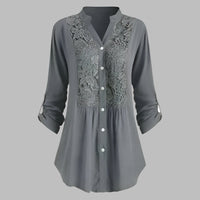 Elegante Damen Tunika - Stilvolle Hemdbluse mit Spitzendetails – Grau