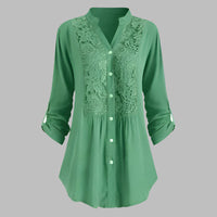 Elegante Damen Tunika - Stilvolle Hemdbluse mit Spitzendetails – Grün