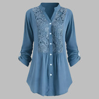 Elegante Damen Tunika - Stilvolle Hemdbluse mit Spitzendetails – Blau