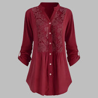 Elegante Damen Tunika - Stilvolle Hemdbluse mit Spitzendetails – Rot