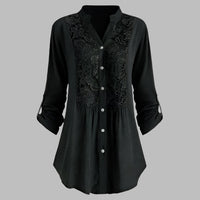 Elegante Damen Tunika - Stilvolle Hemdbluse mit Spitzendetails – Schwarz