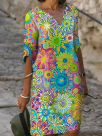 Leona - V-Ausschnitt Blumenkleid – Grün