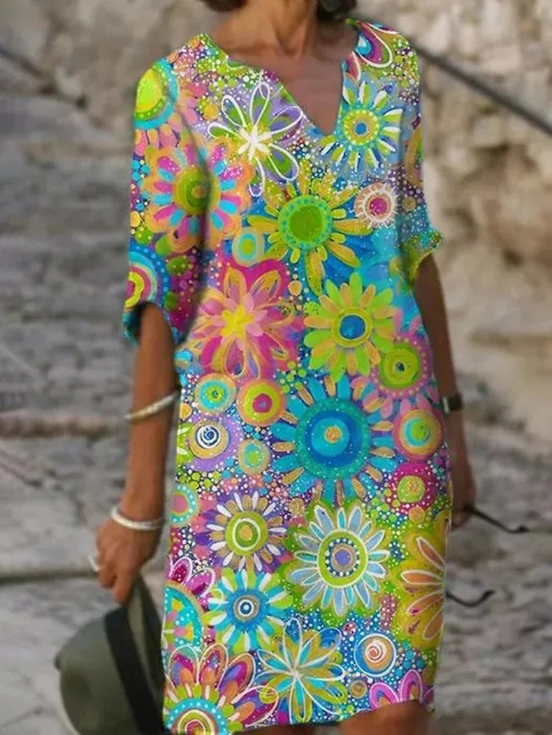Leona - V-Ausschnitt Blumenkleid