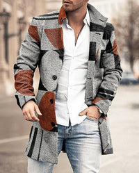 Herren Wintermantel Klassisch Elegant Wollmix – Dunkelbraun/Grau