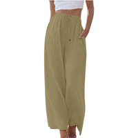Elegante Damen Stoffhose aus Baumwolle und Leinen – Khaki