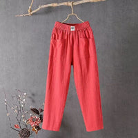Damen Leinen-Baumwoll Hose - Lässig & Atmungsaktiv – Rot