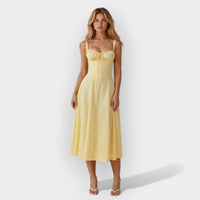 Elegantes Damen Korsett-Kleid Midi – Hellgelb
