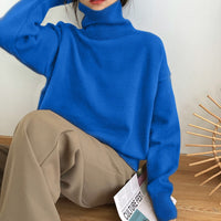 Warmer Damen Rollkragen-Pullover aus Strick | Weicher Winter-Pullover – Dunkelblau