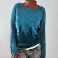 Damen Retro-Pullover mit geripptem Saum – Blau