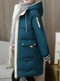 Warmer Damen Wintermantel mit Kapuze - Gesteppt, Winddicht & Modern – Blau