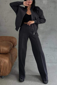 Damen Reißverschluss Zweiteiler - Jacke & Hose - Sportlich Elegant – Schwarz
