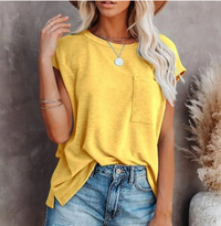 Lässiges Damen Oversize-Shirt mit Brusttasche | 100% Baumwolle | Locker geschnitten – Gelb