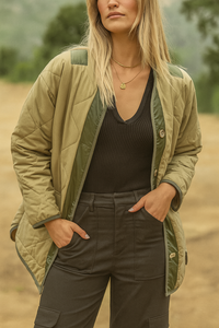 Steppjacke Damen leicht für Übergang | Lang – Grün