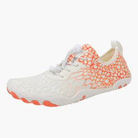 Unisex Barfußschuhe mit gemustertem Mesh Obermaterial – Weiß  / Orange