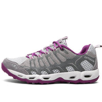 Unisex Trekking-Schuhe mit Schnürverschluss und profilierter Außensohle – Hellgrau / Violett