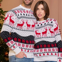 Unisex Weihnachtspullover Festliches Rentier Design Warm Strick – Weiß