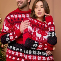 Unisex Weihnachtspullover Festliches Rentier Design Warm Strick – Rot