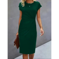 Damen-Midikleid mit Kurzarm | formale Linienführung – Dunkelgrün