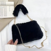 Hannah | Elegante Damen Schultertasche aus Plüsch – Schwarz