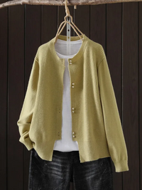 Elara | Perlenknopf Cardigan – Gelb
