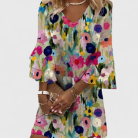 Gudrun | Damen Blumen Minikleid V-Ausschnitt Feminin Sommer Party – Mehrfarbig
