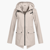 Damen regenmantel mit verstellbarer Kapuze und Reißverschluss – Beige