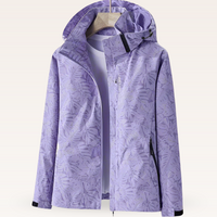 Regenjacke für Damen - Wasserfeste Sommerjacke mit Blättermuster – Lila