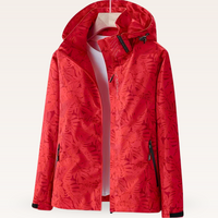 Regenjacke für Damen - Wasserfeste Sommerjacke mit Blättermuster – Rot