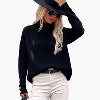 Damenpullover mit Rollkragen und Knopfmanschetten – Marine