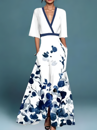 Loise™ - Elegantes Blumenkleid – Blau und Weiß