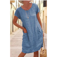 Ricarda | Unifarbenes Rundhals-Kleid – Marine