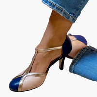 Alessia™ | Bunte High Heels mit T-Strap – Marine
