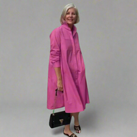 Christiana | Elegantes Langarmkleid mit Tasche – Magenta