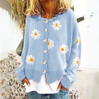 Damen-Strickjacke | Klassisch mit Blumenmuster – Blau
