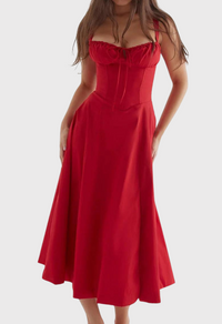 Karoline | Midi-Bustier-Korsett-Sonnenkleid – Rot